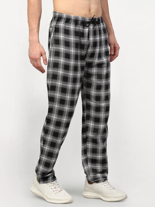 Jainish Men's Black Cotton Checked Track Pants ( JOG 016Black ) - Swadesiicart