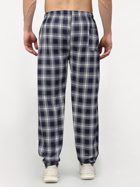 Jainish Men's Navy Blue Cotton Checked Track Pants ( JOG 016Navy ) - Swadesiicart