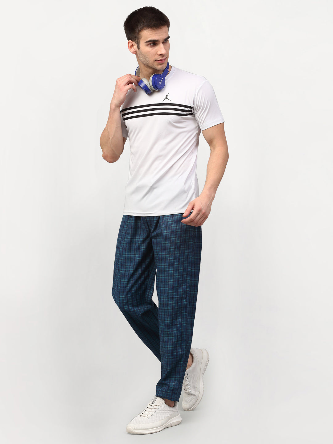 Jainish Men's Blue Cotton Checked Track Pants ( JOG 017Blue ) - Swadesiicart
