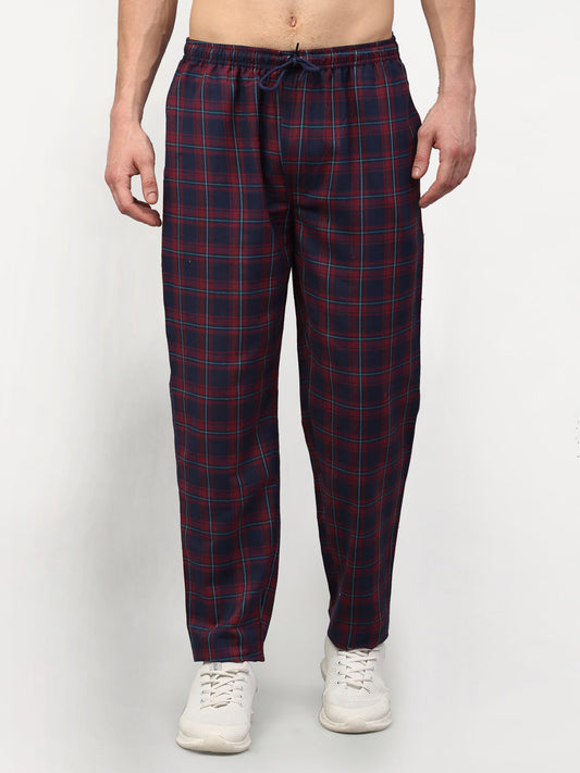 Jainish Men's Blue Cotton Checked Track Pants ( JOG 018Blue-Red ) - Swadesiicart