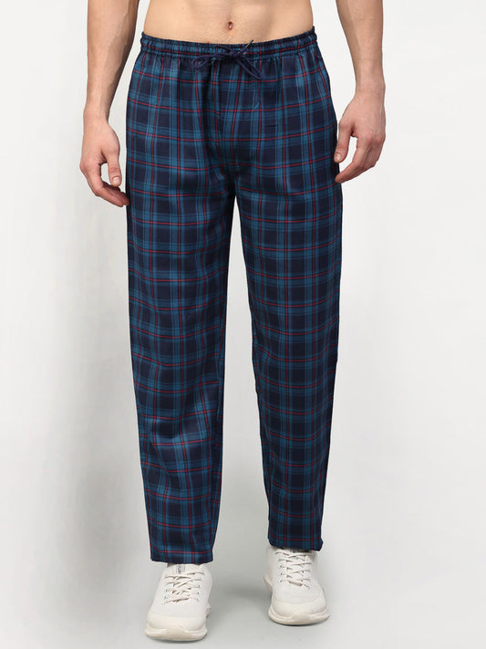 Jainish Men's Blue Cotton Checked Track Pants ( JOG 018Blue ) - Swadesiicart