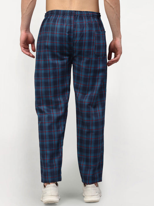 Jainish Men's Blue Cotton Checked Track Pants ( JOG 018Blue ) - Swadesiicart