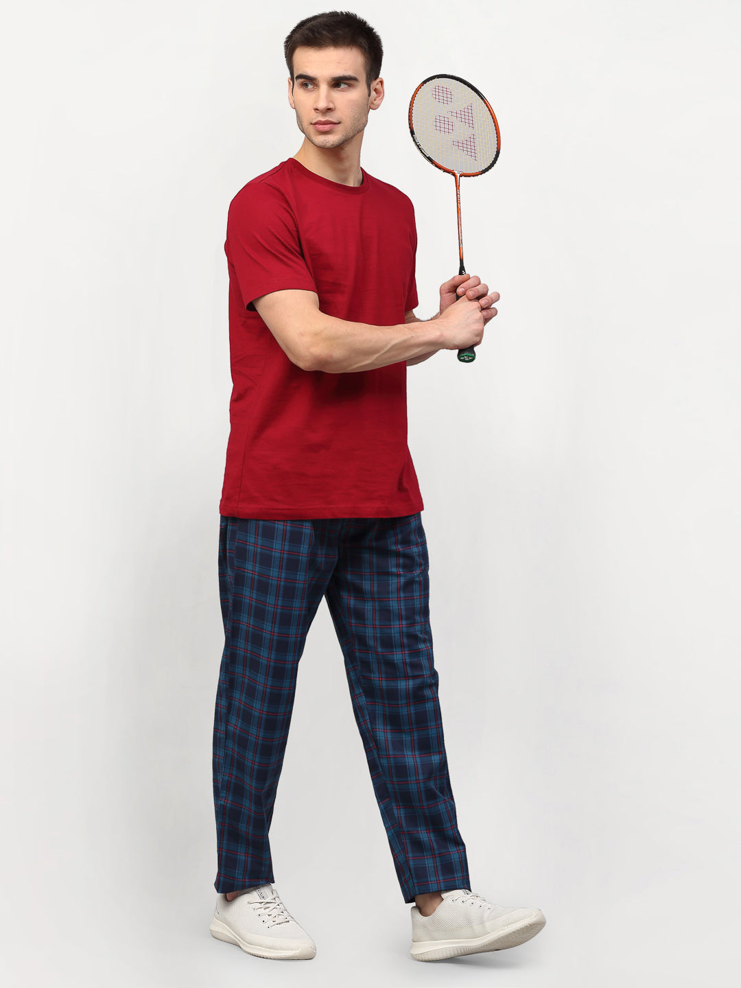 Jainish Men's Blue Cotton Checked Track Pants ( JOG 018Blue ) - Swadesiicart