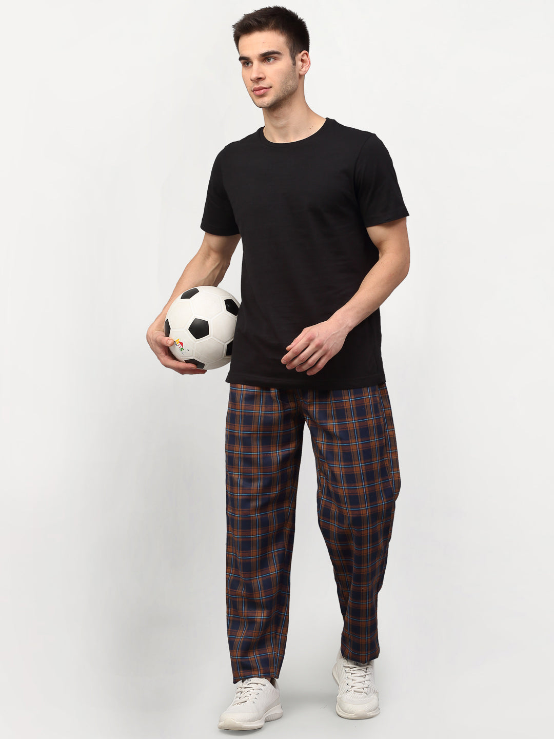 Jainish Men's Orange Cotton Checked Track Pants ( JOG 018Orange-Blue ) - Swadesiicart