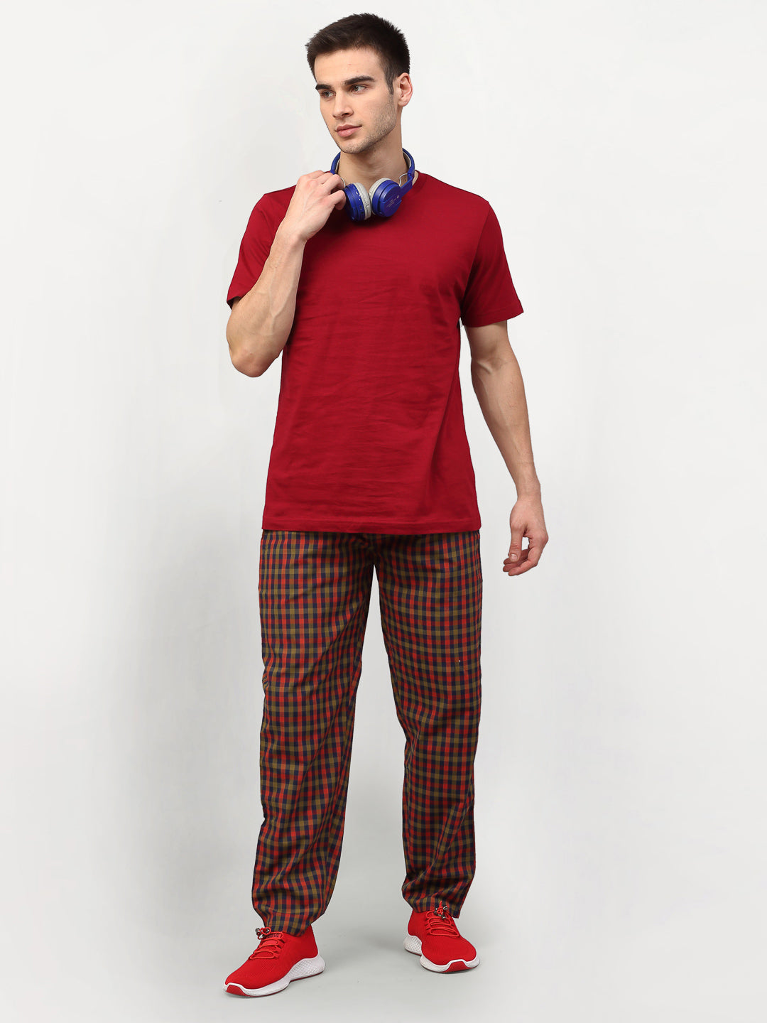 Jainish Men's Orange Cotton Checked Track Pants ( JOG 019Orange-Red ) - Swadesiicart