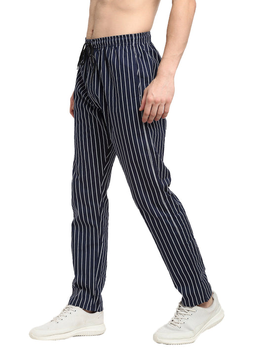 Jainish Men's Navy Blue Cotton Striped Track Pants ( JOG 020Navy ) - Swadesiicart