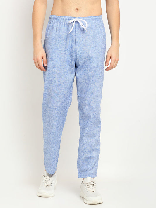 Jainish Men's Blue Linen Cotton Track Pants ( JOG 021Blue ) - Swadesiicart