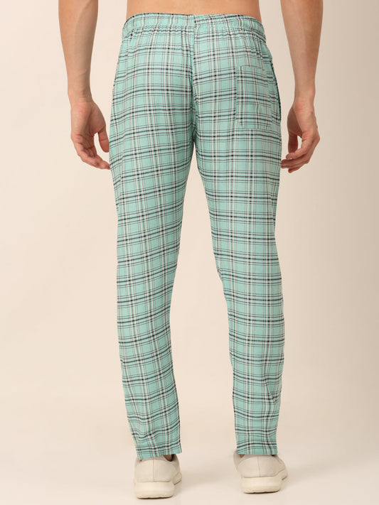Jainish Men's Checked Cotton Track Pants - Green - Swadesiicart