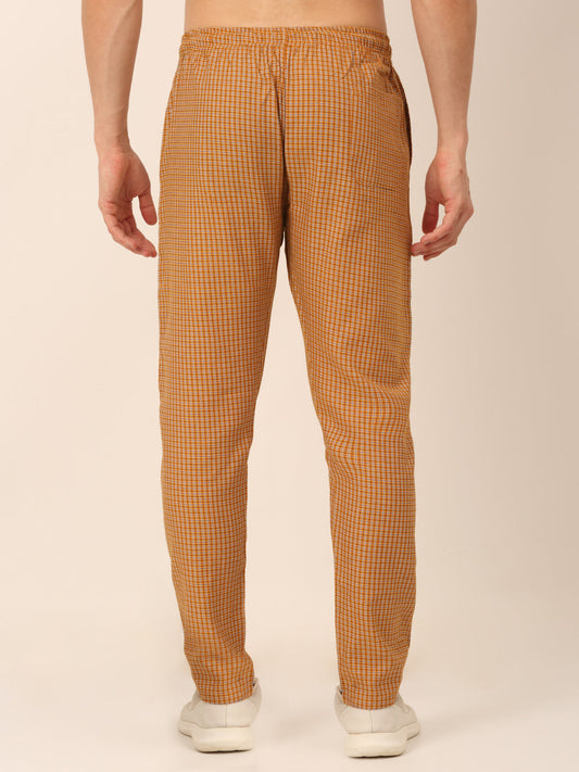 Jainish Men's Checked Cotton Track Pants - Mustard - Swadesiicart