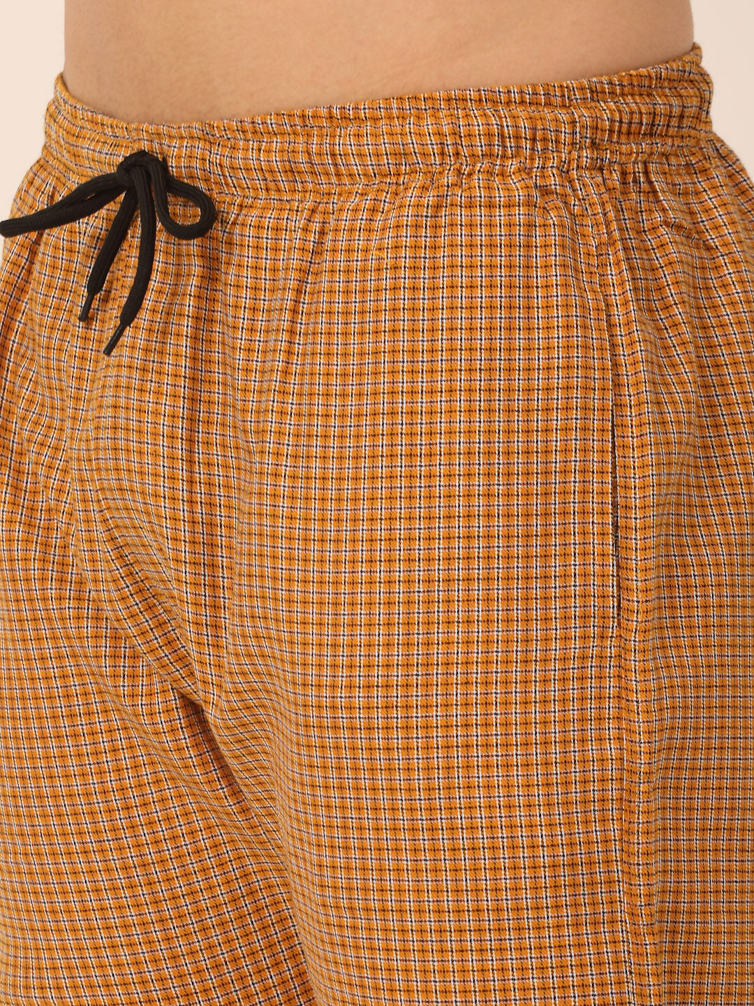 Jainish Men's Checked Cotton Track Pants - Mustard - Swadesiicart