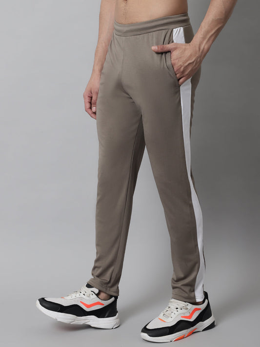 Jainish Men's Brown and White Striped Streachable Lycra Trackpants - Swadesiicart