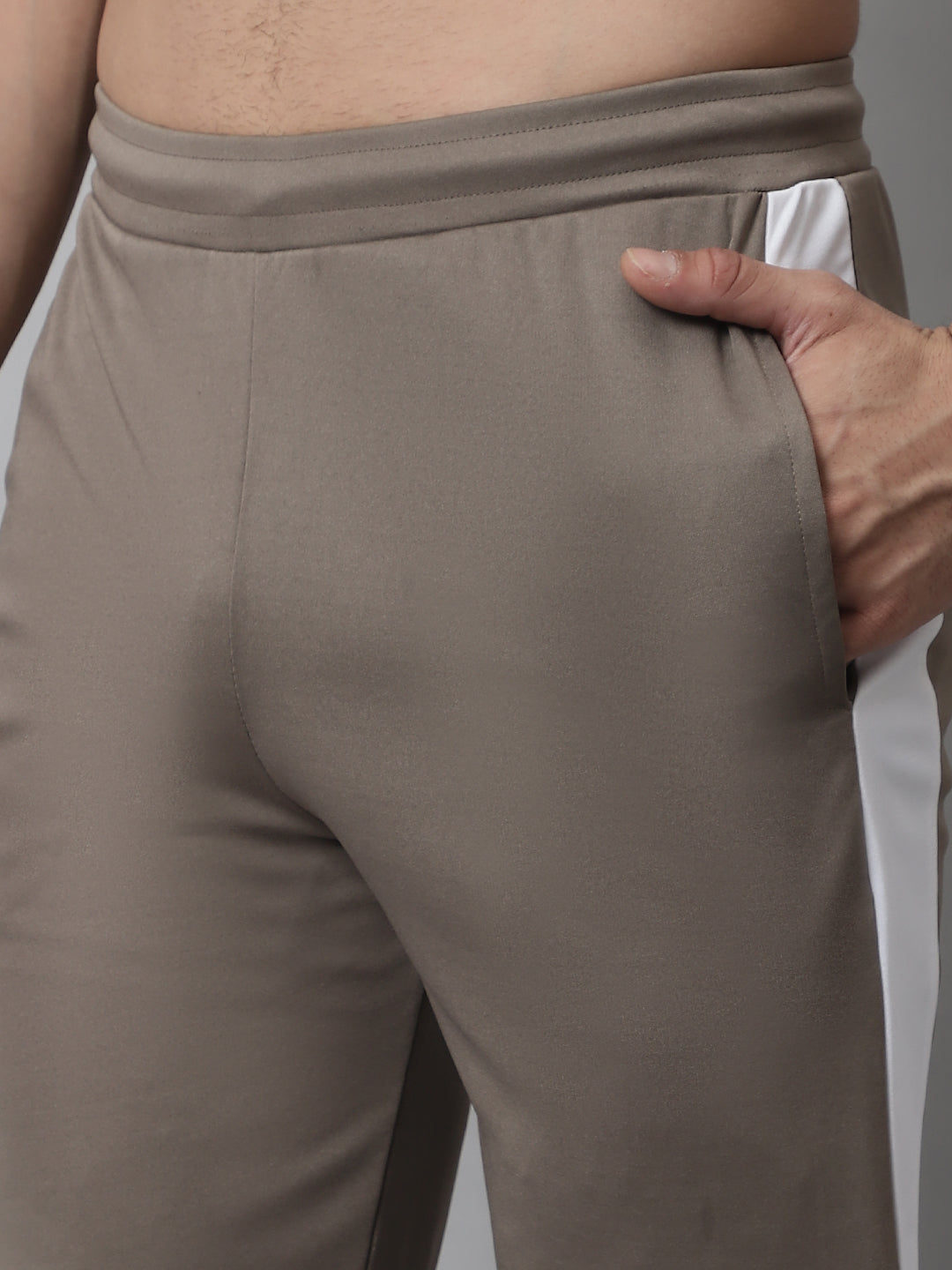 Jainish Men's Brown and White Striped Streachable Lycra Trackpants - Swadesiicart