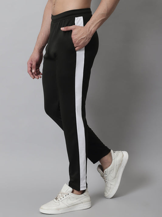 Jainish Men's Olive Green and White Striped Streachable Lycra Trackpants - Swadesiicart