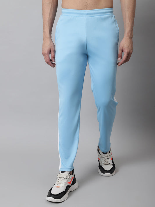 Jainish Men's Sky Blue and White Striped Streachable Lycra Trackpants - Swadesiicart