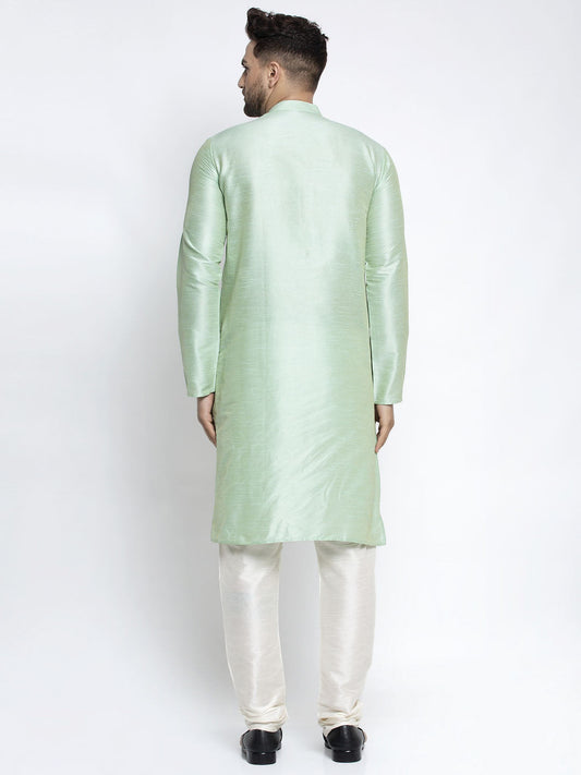 Jompers Men's Green Solid Dupion Silk Kurta Payjama Set | Swadesiicart