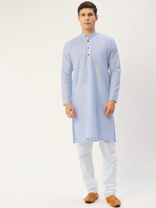 Jompers Men's Blue Cotton Solid Kurta Pyjama | Swadesiicart