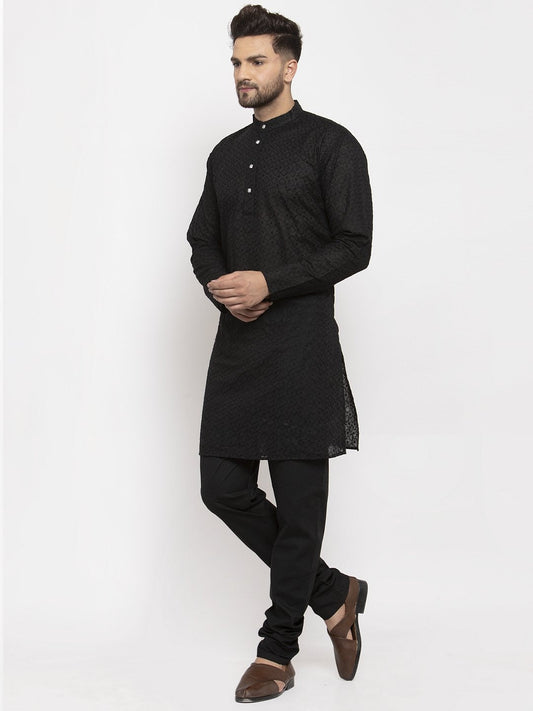Jompers Men Black Chikan Kurta Only | Swadesiicart