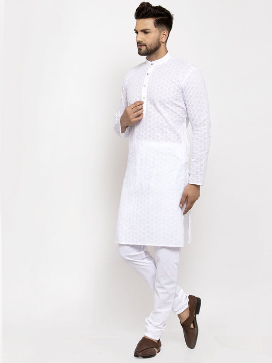 Jompers Men White Chikan Kurta Only | Swadesiicart
