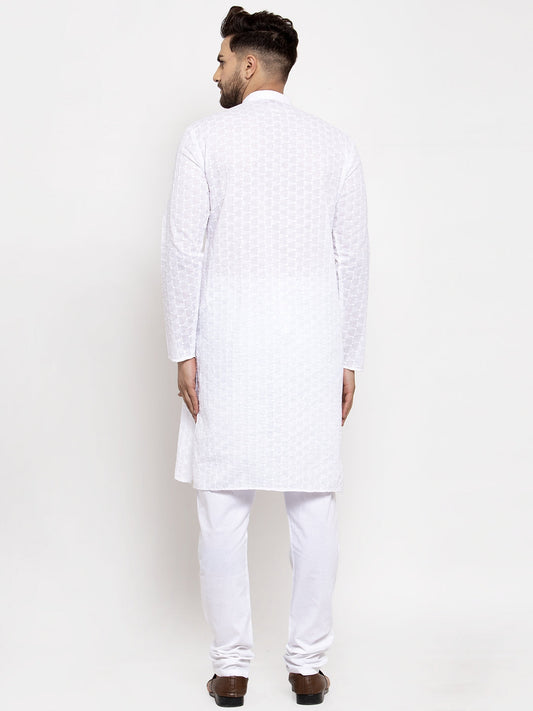 Jompers Men White Chikan Kurta with Churidar | Swadesiicart