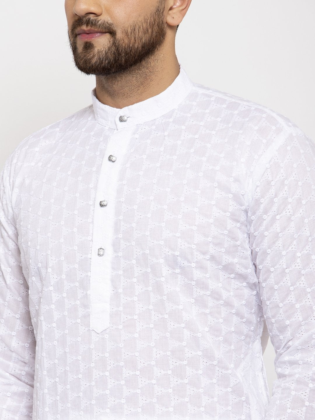 Jompers Men White Chikan Kurta Only | Swadesiicart