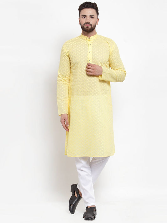 Jompers Men Yellow Chikan Kurta Only | Swadesiicart