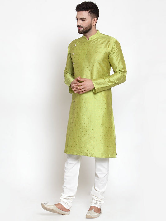 Jompers Men Light-Green & Golden Self Design Kurta with Churidar | Swadesiicart