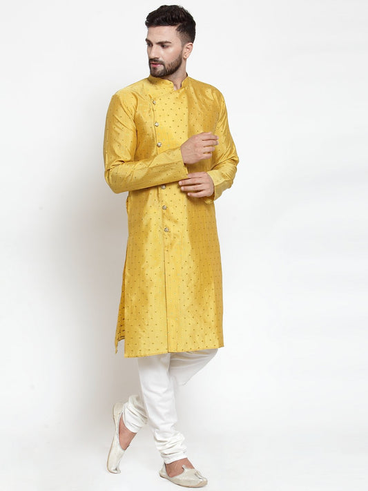 Jompers Men Yellow & Golden Self Design Kurta Only | Swadesiicart