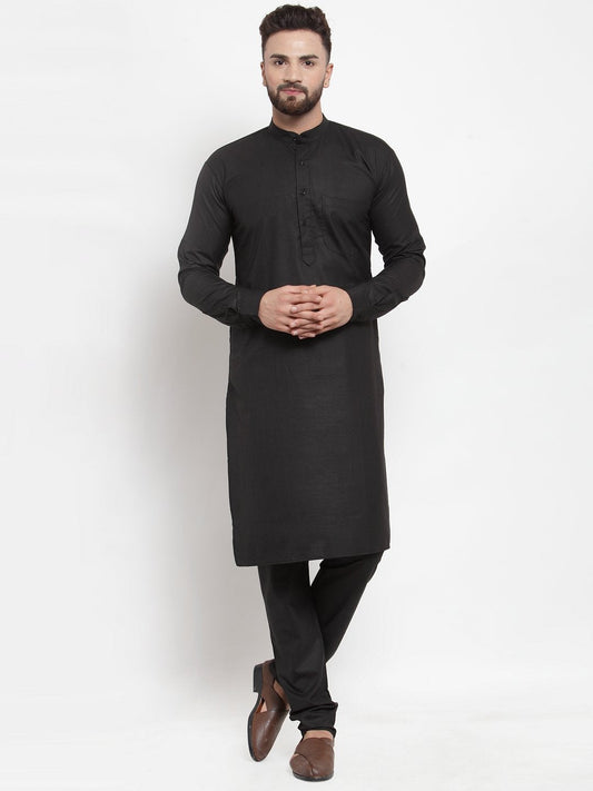 Jompers Men Black Solid Mandarin Collar Kurta with Churidar | Swadesiicart