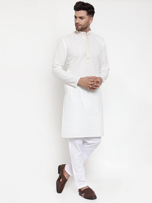 Jompers Men's White Woven Kurta Only | Swadesiicart