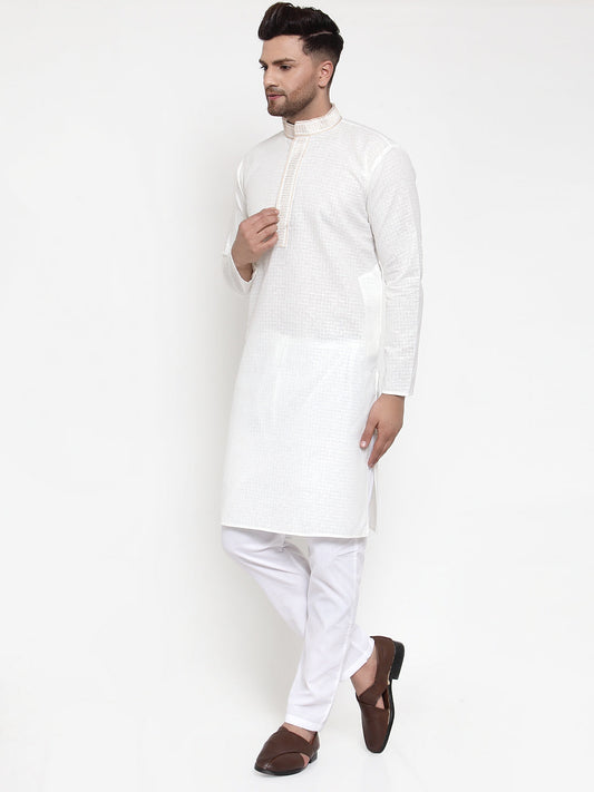 Jompers Men's White Woven Kurta Payjama Sets | Swadesiicart