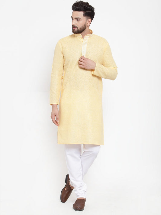 Jompers Men Yellow & White Embroidered Kurta with Churidar | Swadesiicart