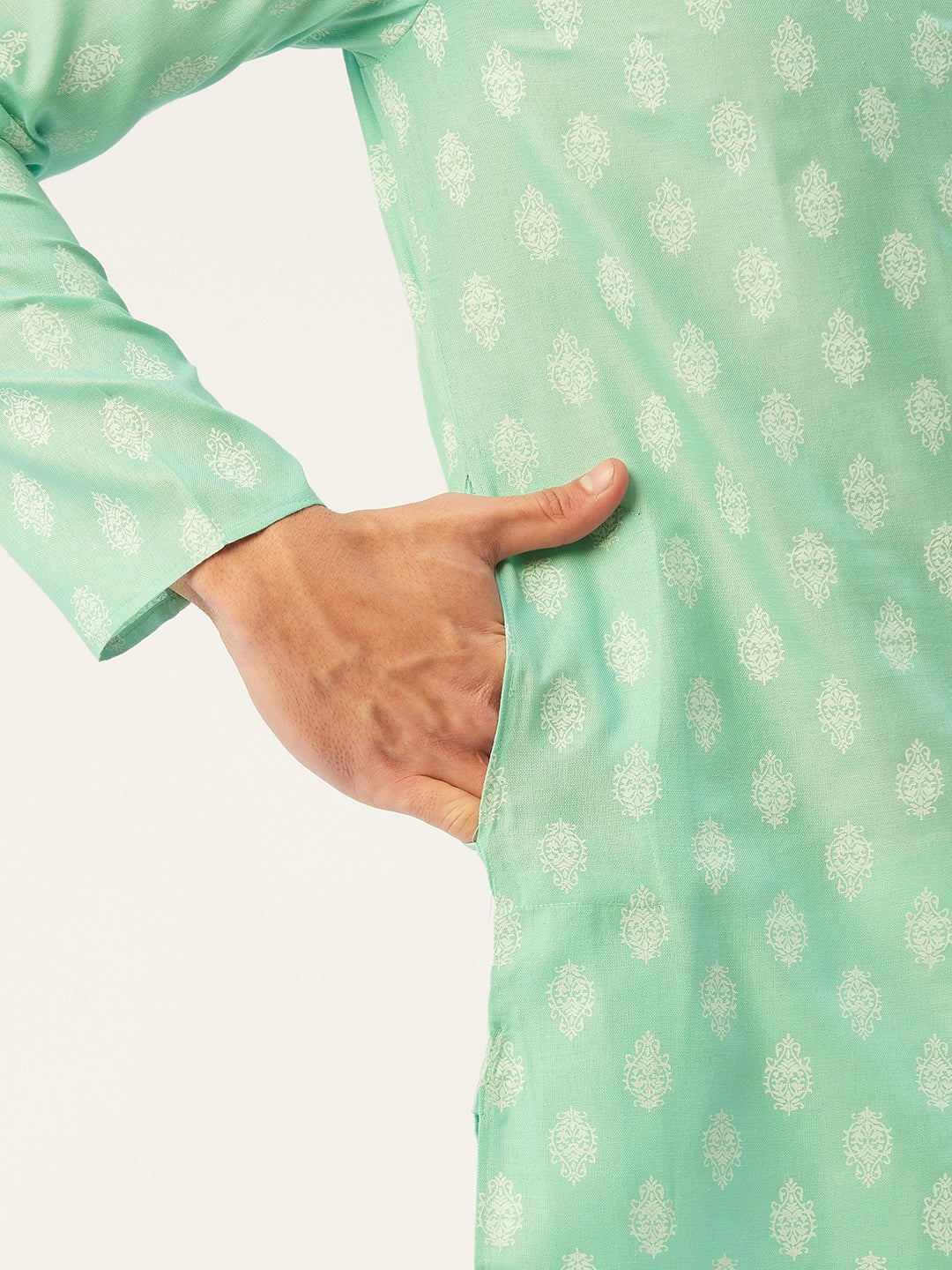 Jompers Men's Green Cotton Floral printed kurta Only | Swadesiicart