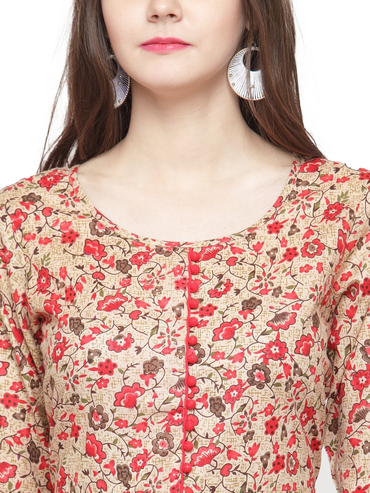 Jompers Women Red & Beige Printed A-Line Kurta - Swadesiicart