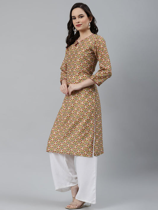 Jompers Women Yellow & Maroon Floral Printed Keyhole Neck Kurta | Swadesiicart