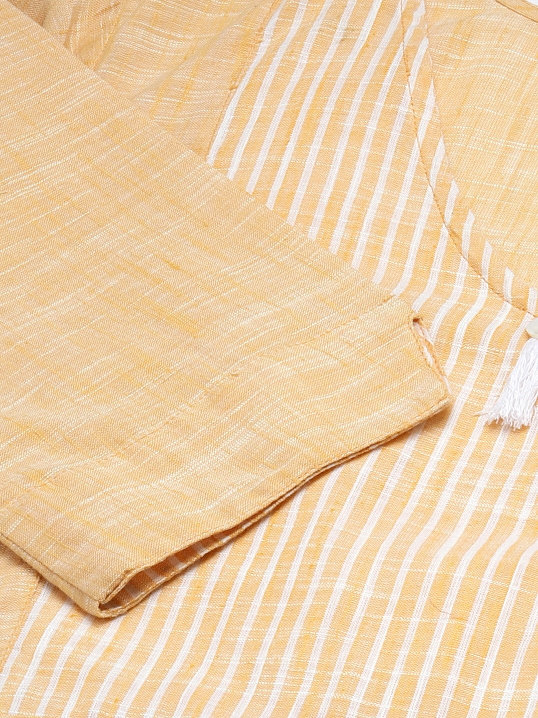 Jompers Women Yellow Pure Cotton Striped Pleated Kurta | Swadesiicart