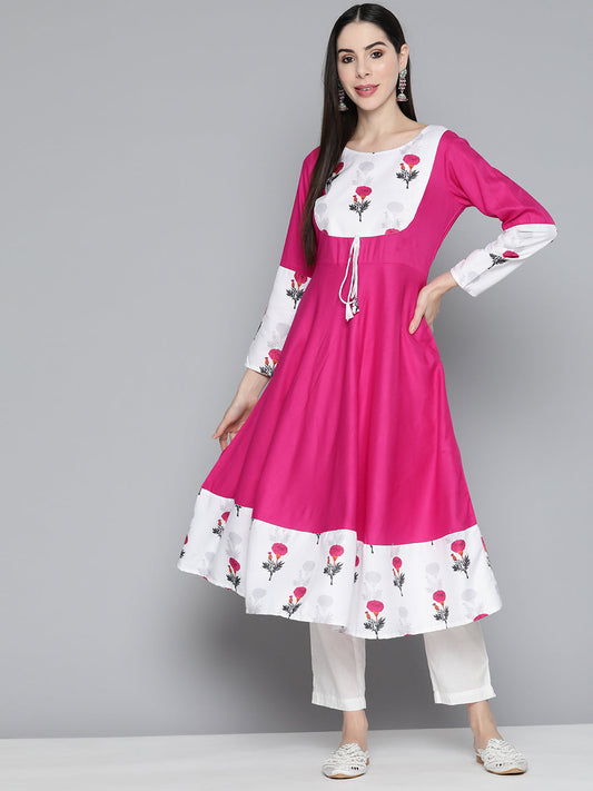 Jompers Women's Floral Printed Pink Floral Kurta - Swadesiicart