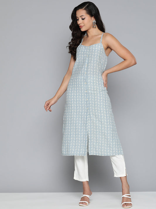 Jompers Women's Floral Printed Blue Kurta - Blue - Swadesiicart