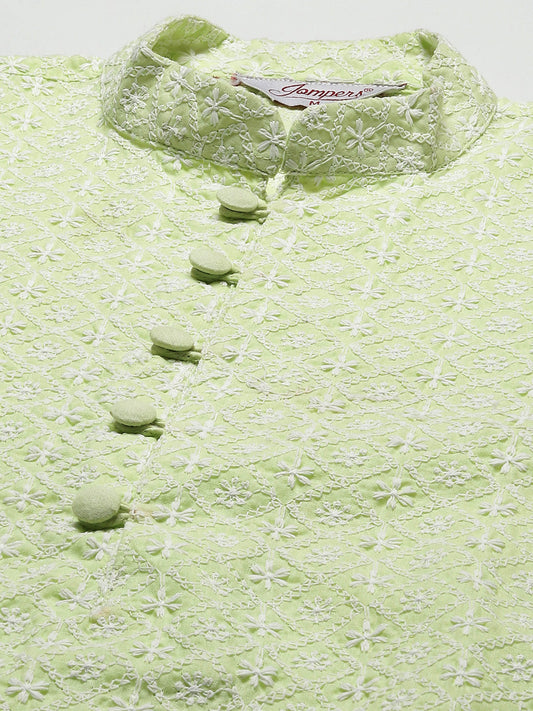 Jompers Men's Green Embroidered Kurta Only | Swadesiicart