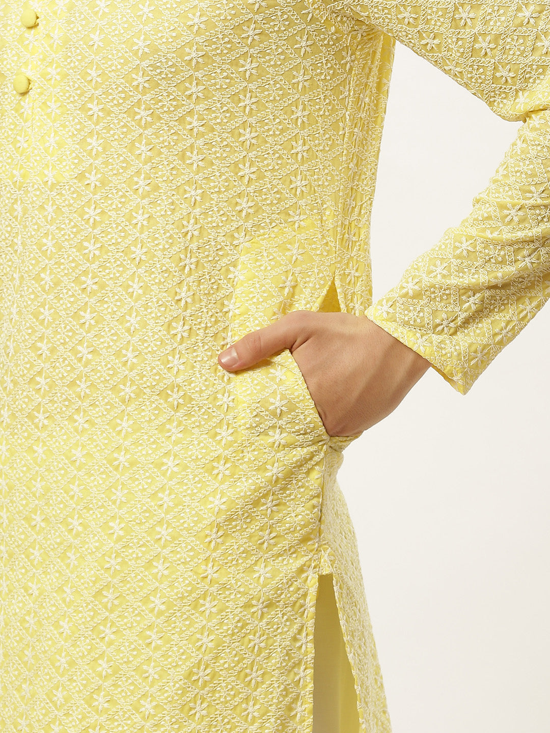 Jompers Men's Yellow Embroidered Kurta Payjama Sets | Swadesiicart
