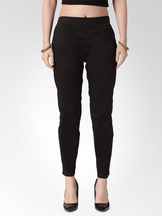Jompers Women Black Smart Slim Fit Solid Regular Trousers | Swadesiicart