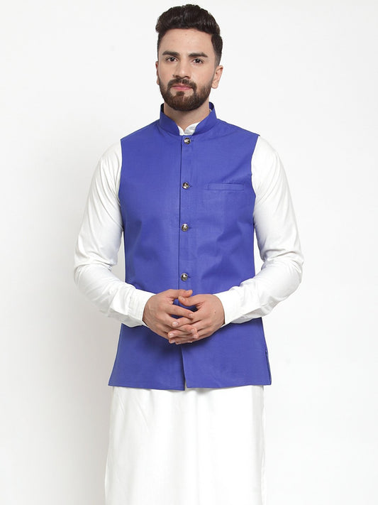 Jompers Men Royal-Blue Solid Nehru Jacket | Swadesiicart