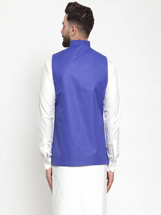 Jompers Men Royal-Blue Solid Nehru Jacket | Swadesiicart
