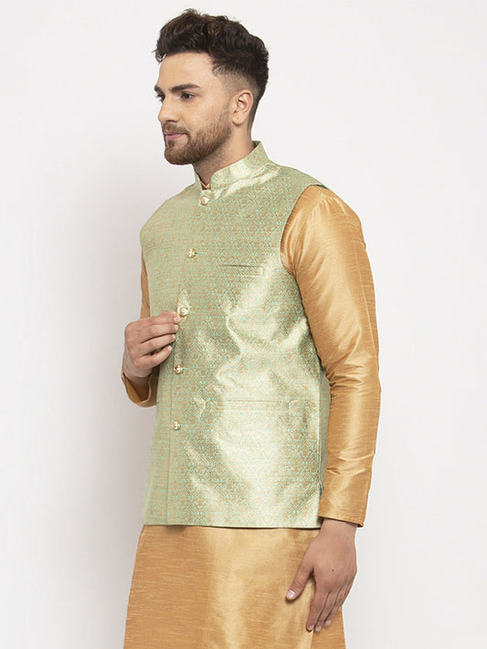Jompers Men's Green Woven Nehru Jacket | Swadesiicart
