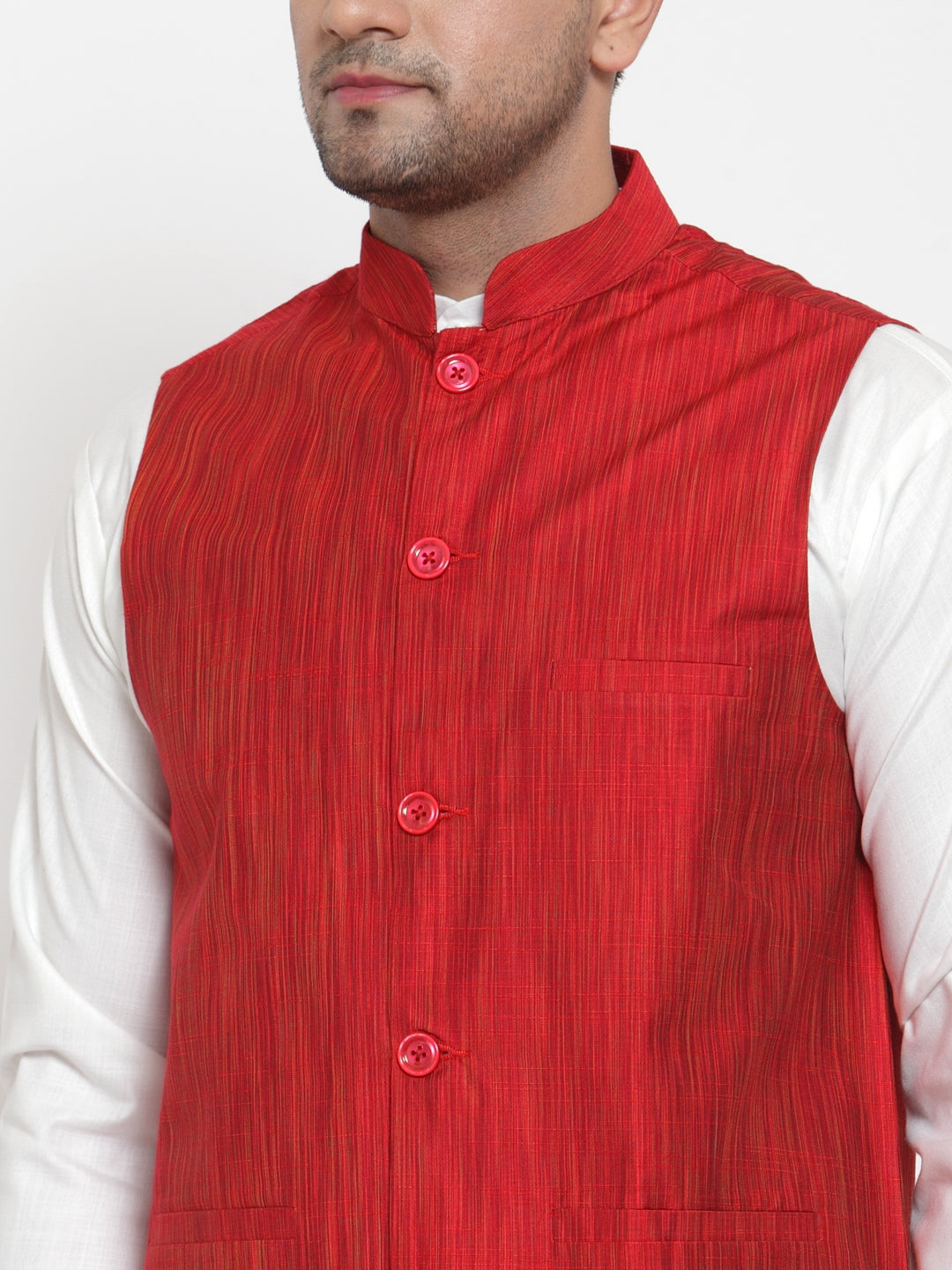 Jompers Men's Beautiful Red Woven Design Nehru Jacket | Swadesiicart