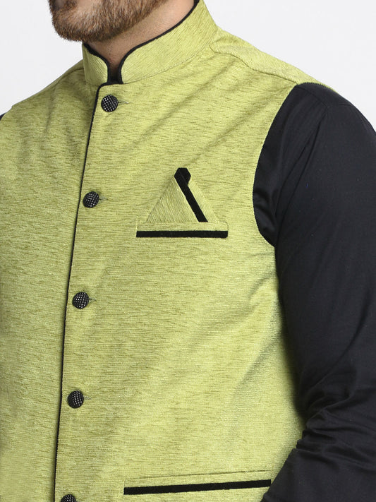 Jompers Men's Green Solid Nehru Jacket with Square Pocket | Swadesiicart