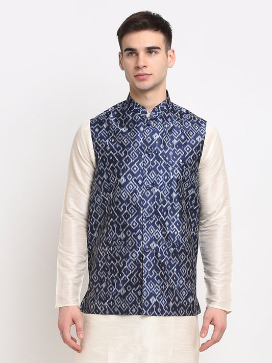 Jompers Men's Blue Digital Printed Blue Waistcoat | Swadesiicart