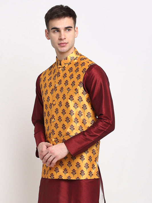 Jompers Men's Yellow Digital Printed Yellow Waistcoat | Swadesiicart