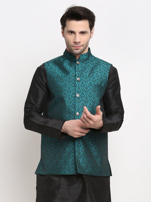 Jompers Men's Green Self-Designed Green Waistcoat | Swadesiicart