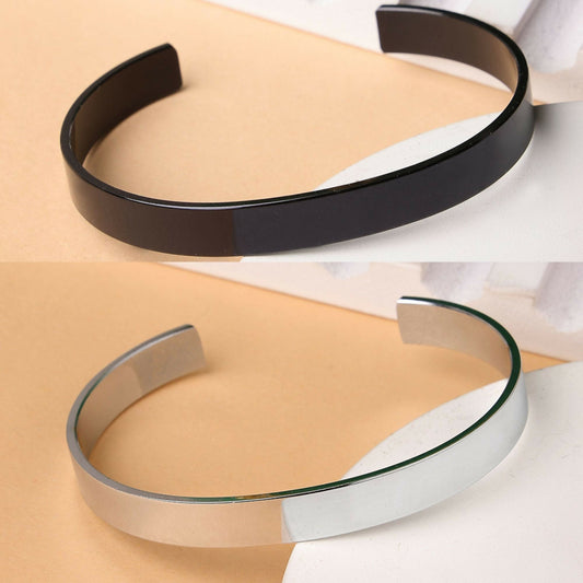 NVR Men's Set of 2 Black & Silver Stainless Steel Cuff Bracelet - NR Retail-NVR
