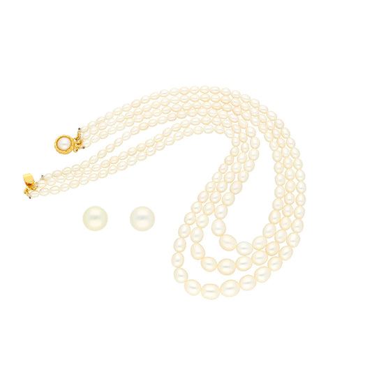 J Pearls 3 Lines Oval Pearl Necklace - Real Pearl Jewelry | Swadesiicart